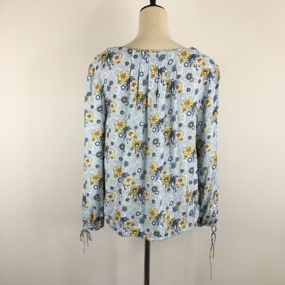 LUCKY BRAND Blue Yellow White Floral Print Tie Sleeve Some Buttons Boho Shirt - Picture 9 of 9